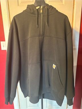 Carhartt Rain Defender 1/4 Zip Hoodie Black 3XL Loose Fit Heavyweight Pullover